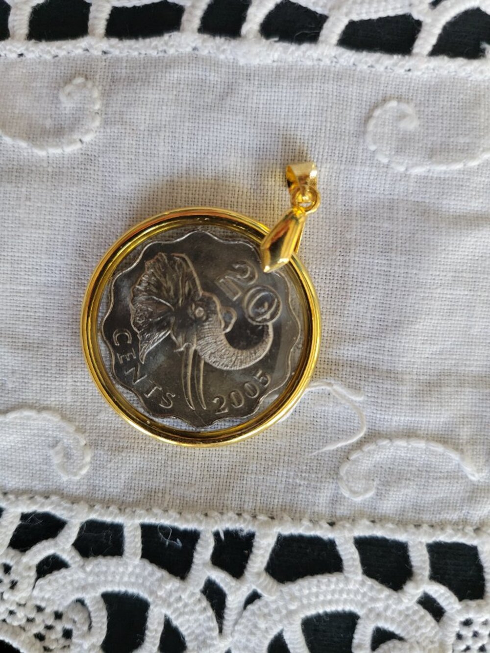2005 Swaziland 20 Cents Coin Pendant, African Elephant (Handcrafted Resin)